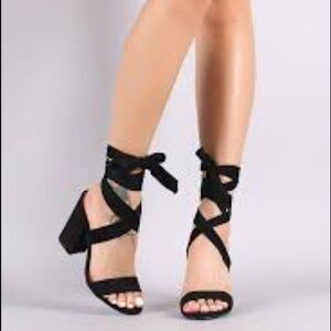 Wild Diva Black Ankle Tie Sandals